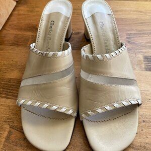 Charles Randall Cream colored Leather Womens Mules